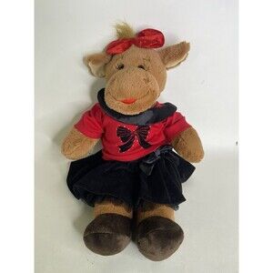 Build A Bear Holly Moose Brown Plush Stuffed Toy With Red Black Top Skirt Outfit